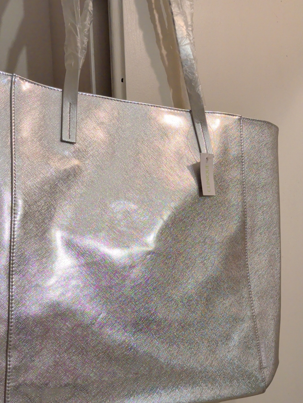 Clinique Metallic Silver Tote Bag New